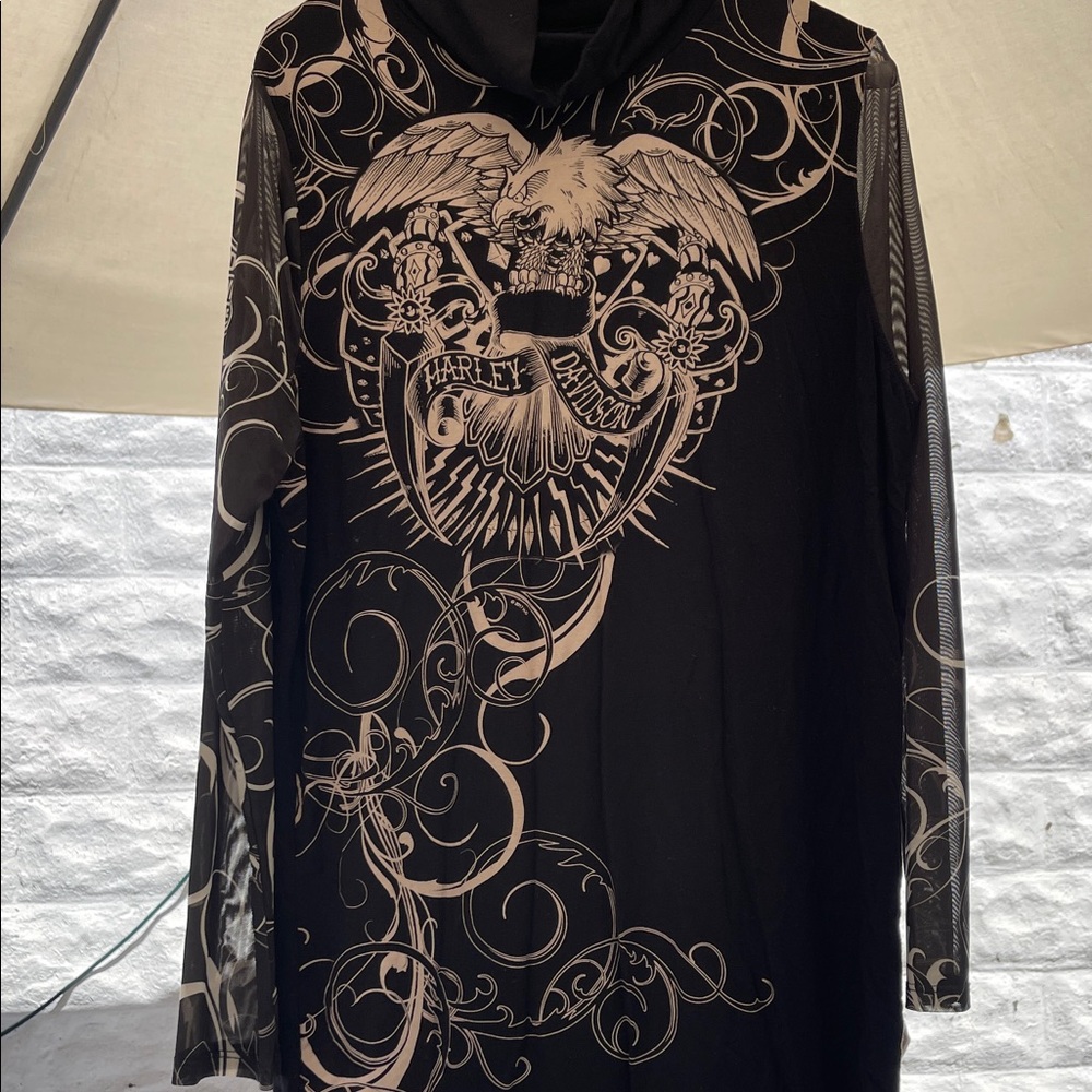 Harley Davidson Shirt Sheer Sleeves Mock Turtle Neck Pig Trail Arkansas
